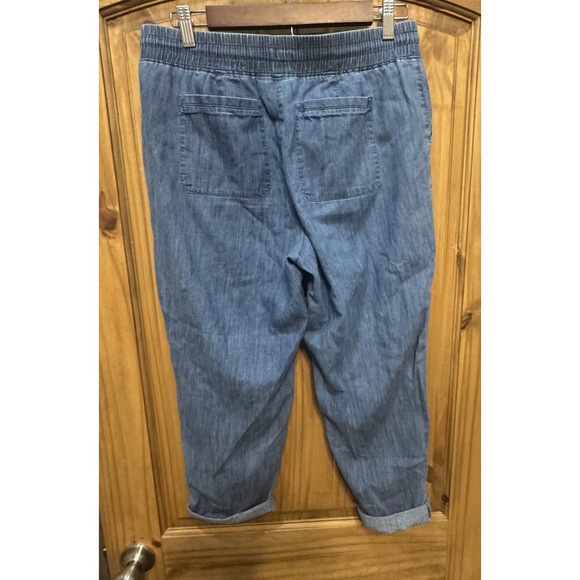 Talbots‎ MP Petite Chambray Jogger Pants Blue Elastic Waist Drawstring Denim - Picture 2 of 3